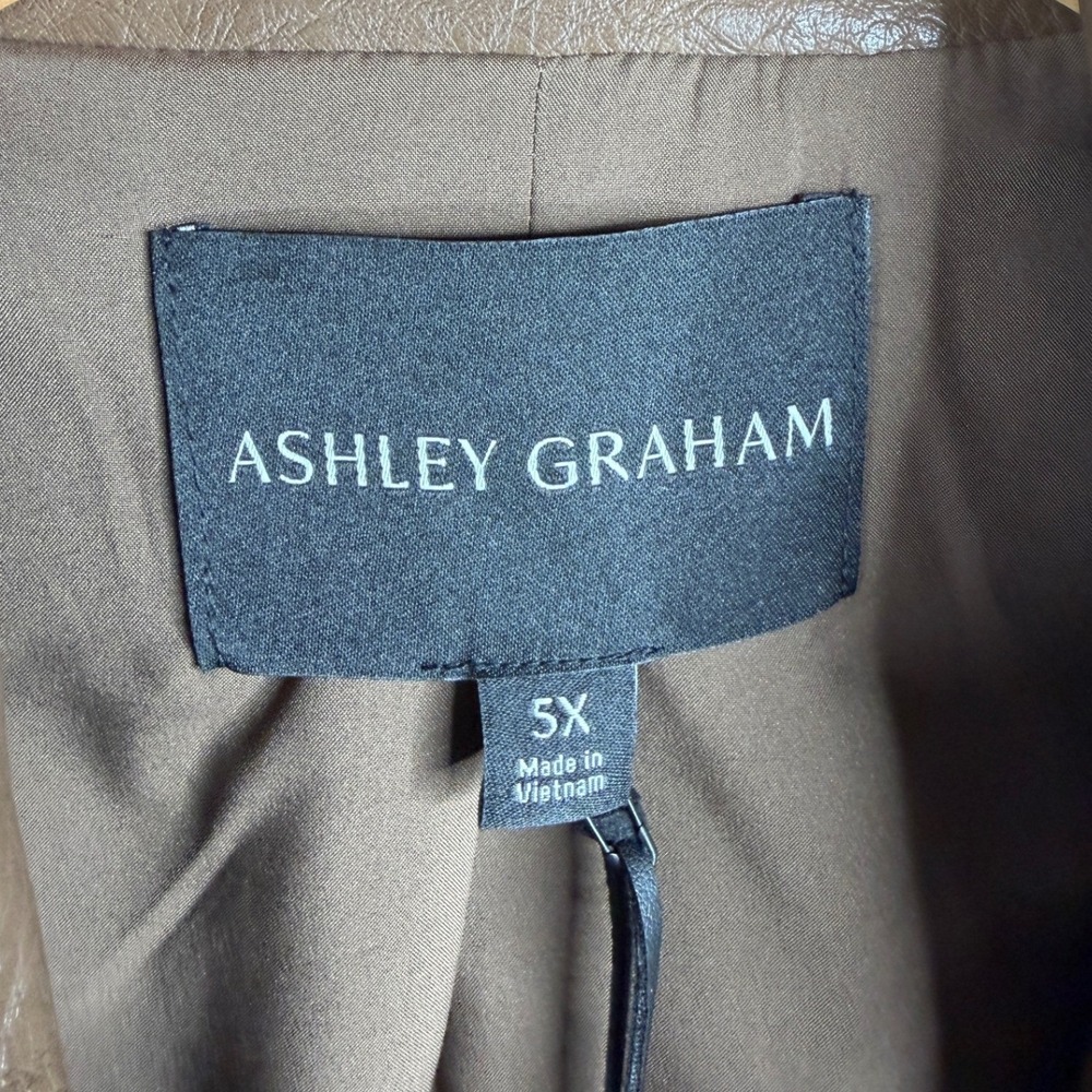 New Ashley Graham Faux Leather Midweight Moto Jacket size 5X Light Brown - Picture 2 of 9